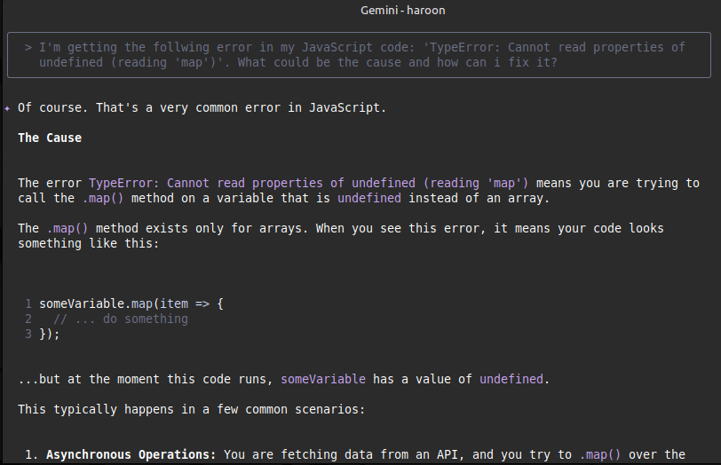 Erreur debuggin à l'aide de Gemini CLI