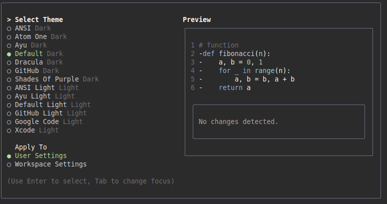 Sélection du thème de l'outil CLI Gemini