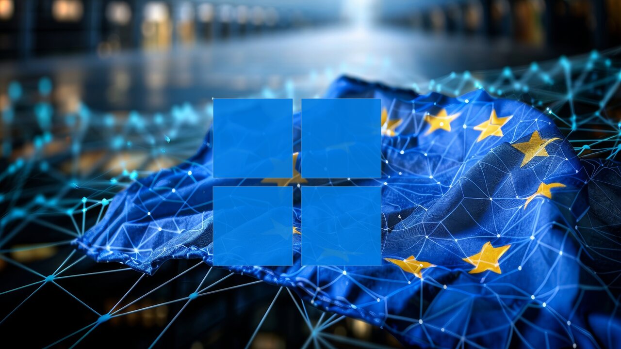 Digital Markets Act EU flag constellation with Windows 11 Logo in middle