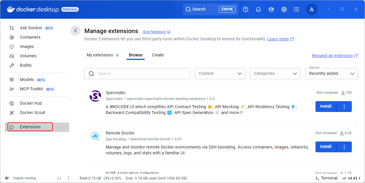 Extensions de bureau Docker