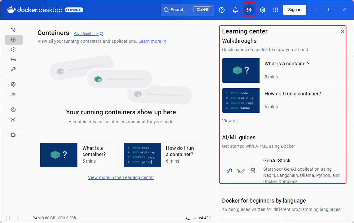 Bureau docker du centre d'apprentissage