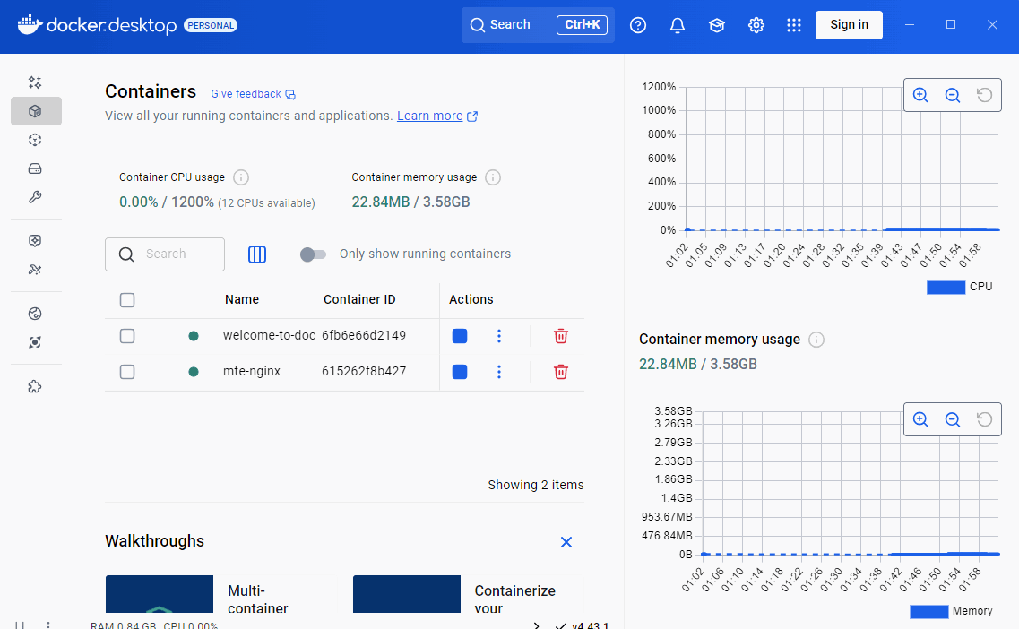 Utilisation des ressources Docker Desktop