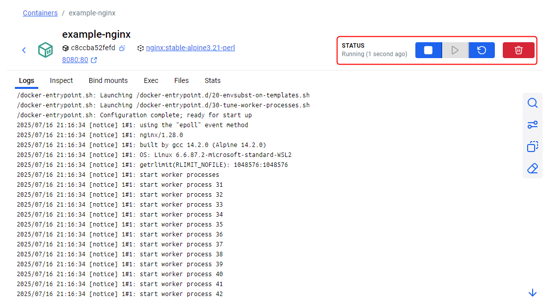 Vérifier l'état du conteneur