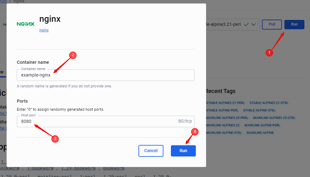 Définir les ports du nom du conteneur