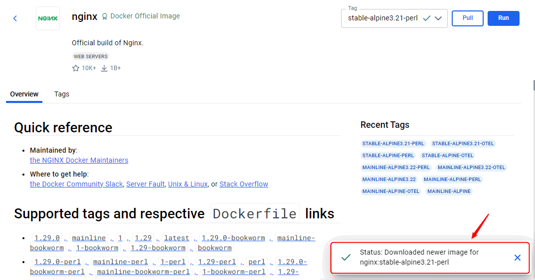Docker Image téléchargée