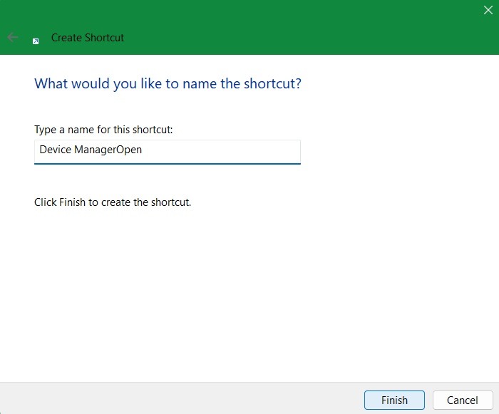 Un raccourci nommé quelque chose suivi d'une finition.