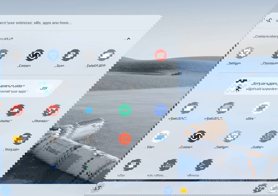 Menu pour accéder aux applications et paramètres sur Fydeos.