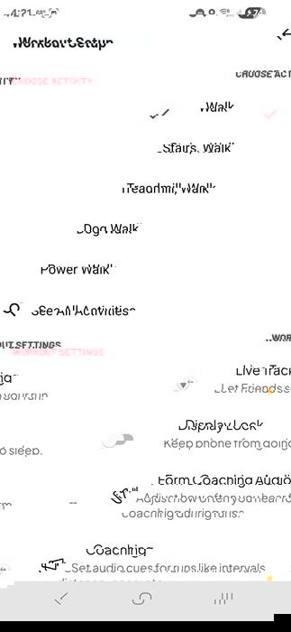 Choisir le type de marche pour mesurer dans Map My Walk.