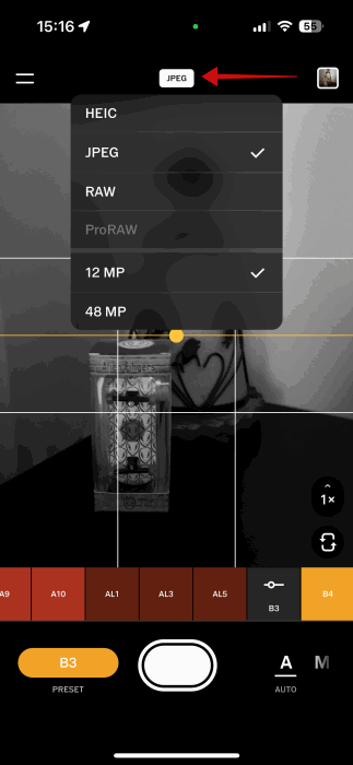 Commutation du type de fichier dans lequel vous souhaitez tirer dans l'application Capture.