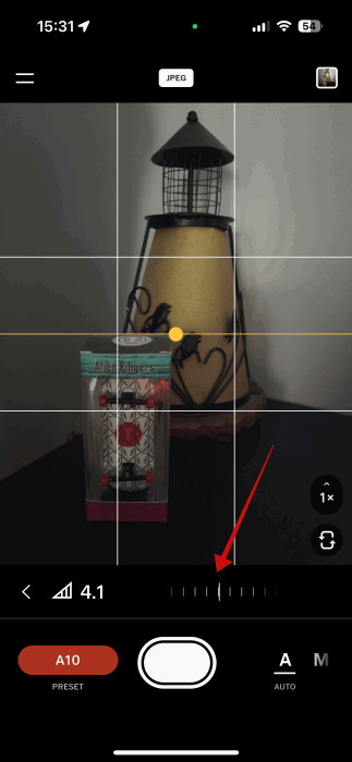 Réglage de l'intensité pour le filtre dans l'application de capture.