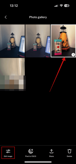 Opter pour modifier l'image à partir de l'application Capture.
