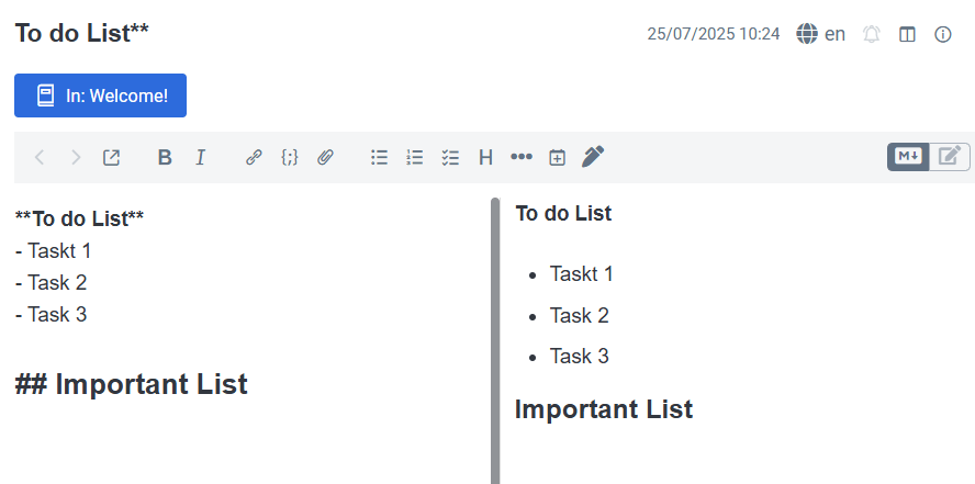 Interface de l'application Joplin Server