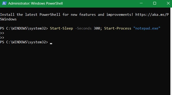 Utilisation de PowerShell pour ouvrir une application de bloc-notes après 5 minutes de démarrage planifié + Ctrl + C