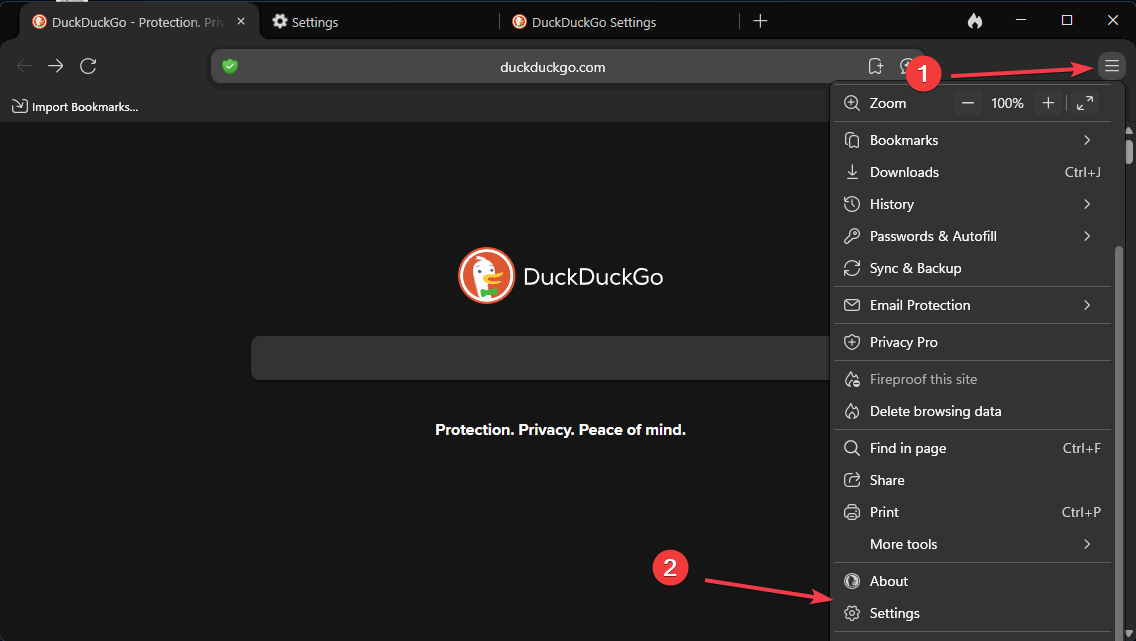 Paramètres de DuckDuckgo