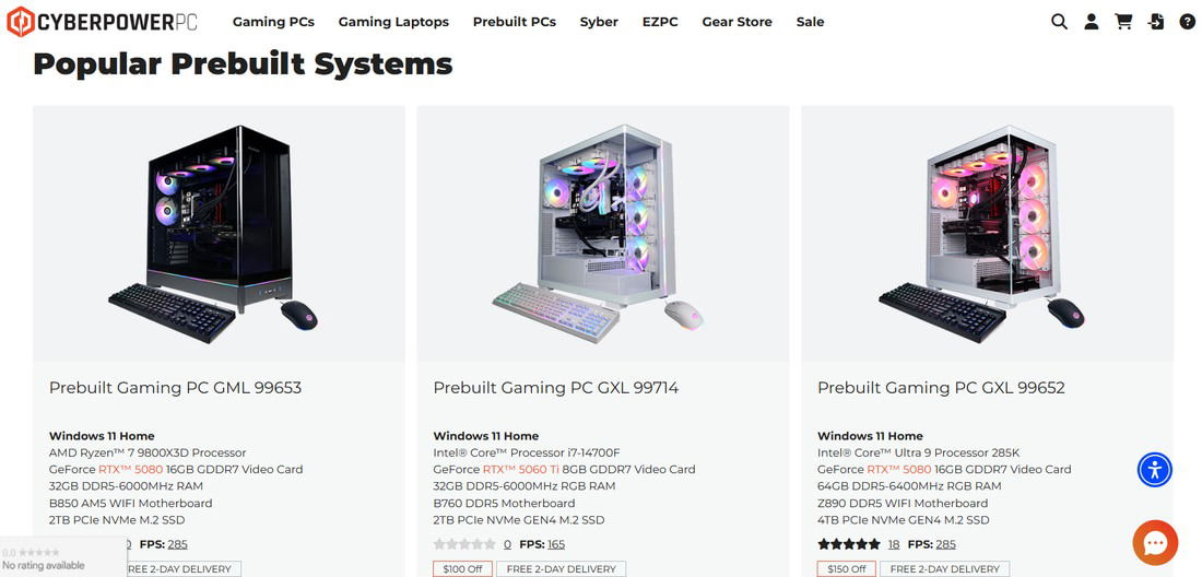 Page d'accueil du site Web de CyberpowerPC