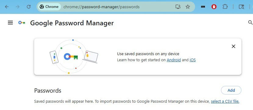 Affichage de Google Password Manager dans Chrome.