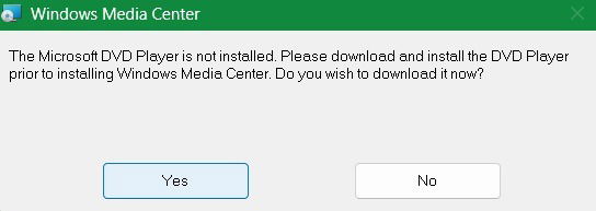 Lecteur DVD Windows, l'une des dépendances d'installation pour exécuter WMC.