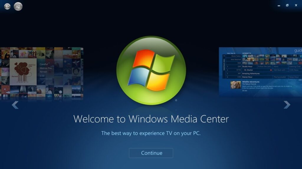 Featured Image of Windows Media Center, a legacy app for TV tuning and DVR.