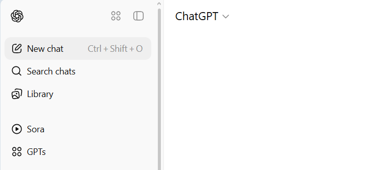Panneau de gauche Chatgpt montrant un nouveau chat