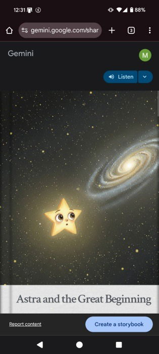 Voir le livre de contes Gemini depuis Android Device.