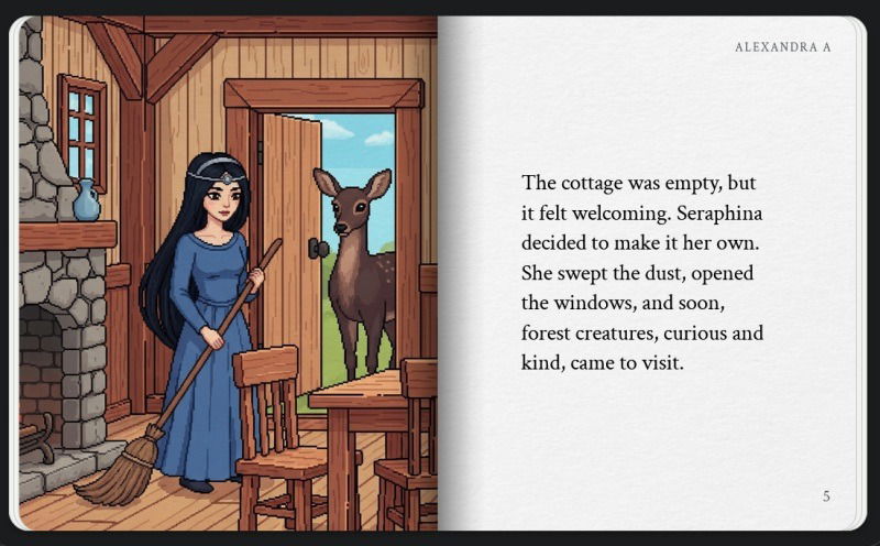 Book de contes Gemini utilisant le style art pixel.