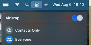 Bascule sur AirDrop sur Mac et paramètres qui peuvent vous envoyer des articles.