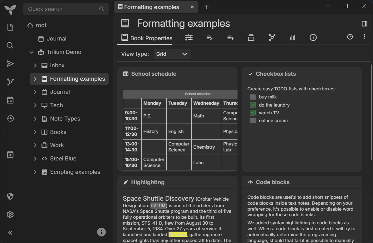 Interface Trilium Notes
