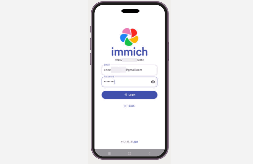 Connexion Immich Mobile