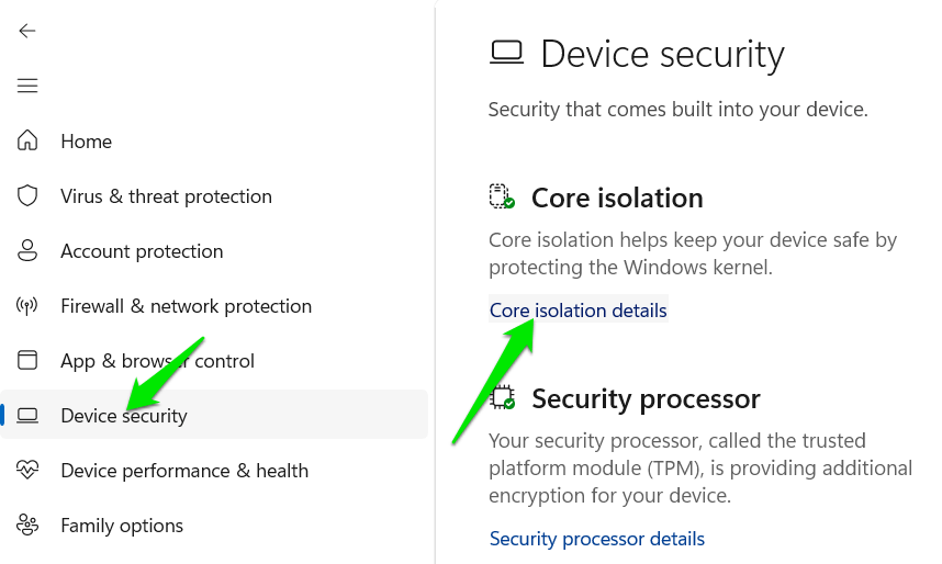 Paramètres d'isolement de base dans Windows 11