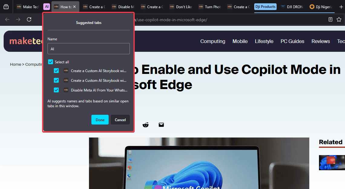 Ai Enaahnence Smart Tab Feature dans Firefox