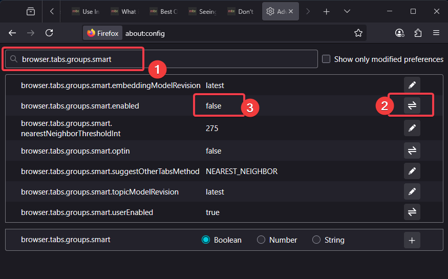 Désactiver le groupe d'onglet intelligents AI