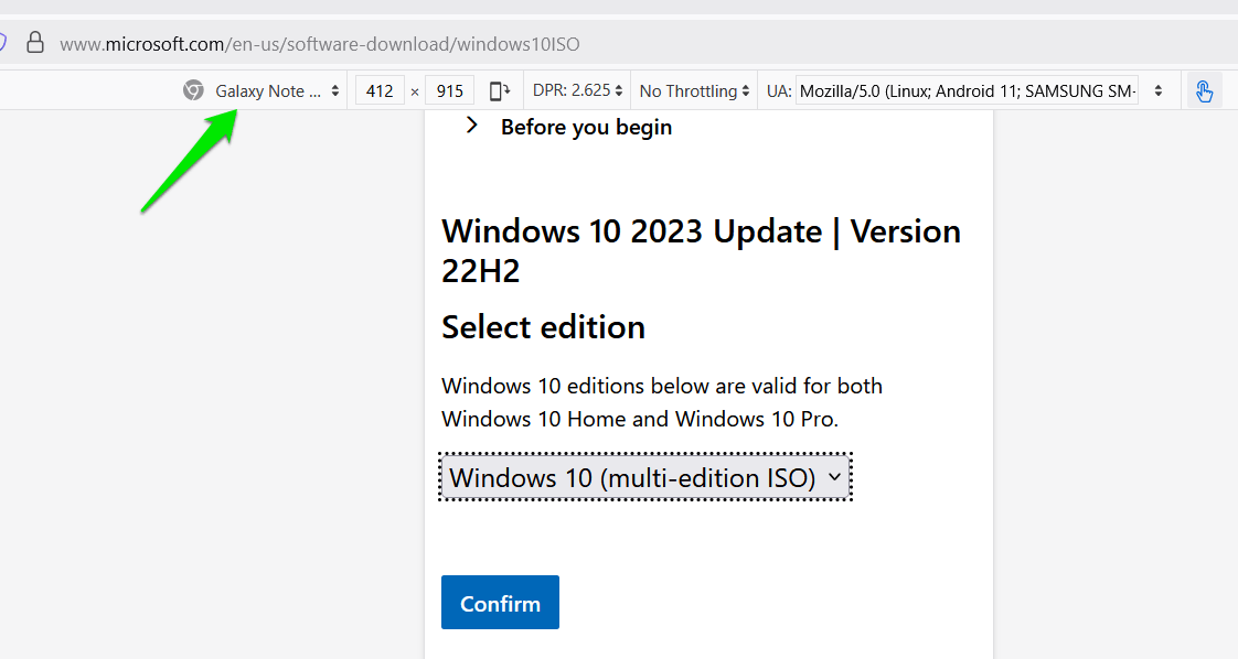 Page de téléchargement de Windows 10 dans Firefox