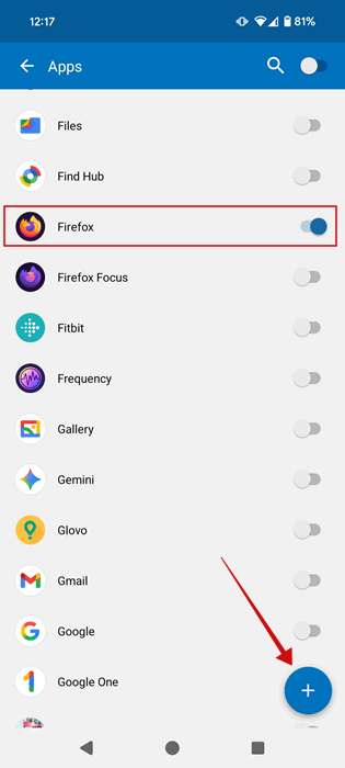 Ajout de l'application Firefox à Vault à Applock.
