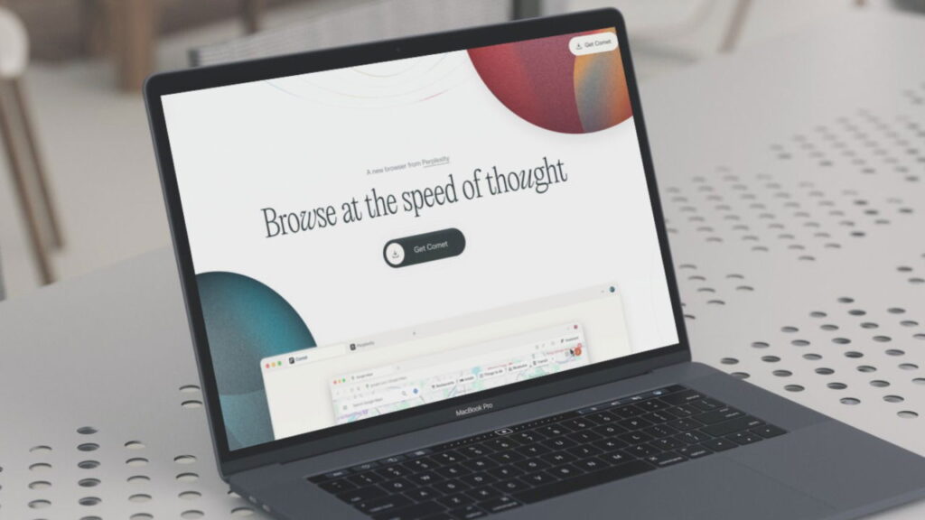 Comet browser landing page on a macbook
