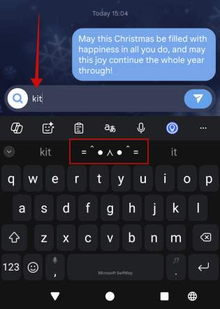 Insertion de raccourci texte dans l'application de messagerie à partir du clavier virtuel.
