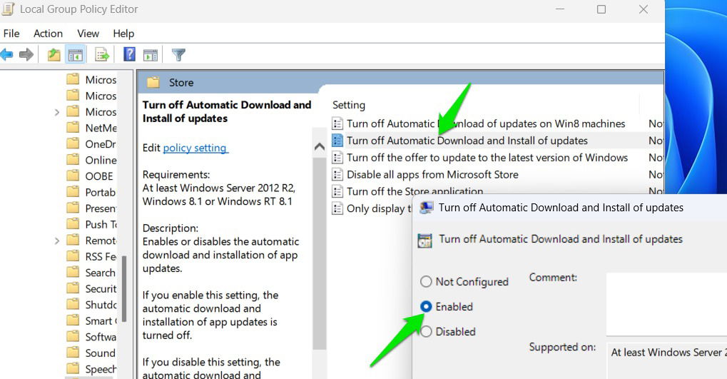 Désactiver les mises à jour de l'application Microsoft Store à l'aide de GPE