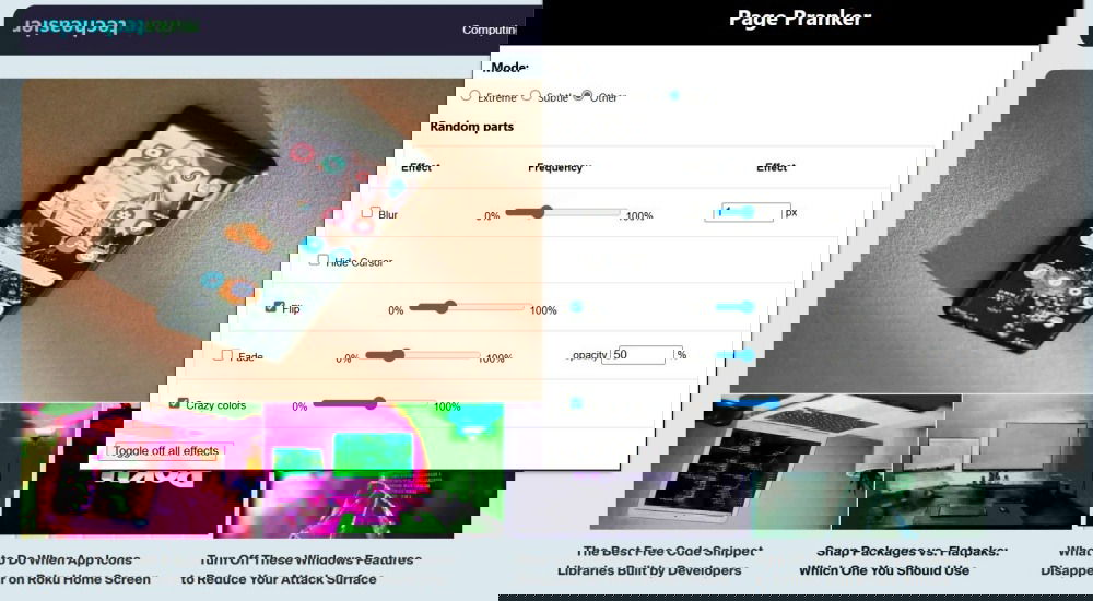 Extension Panker Pranker activée sur la page Web dans Chrome.