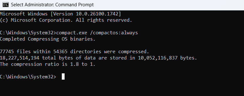 Commande compactos dans CMD