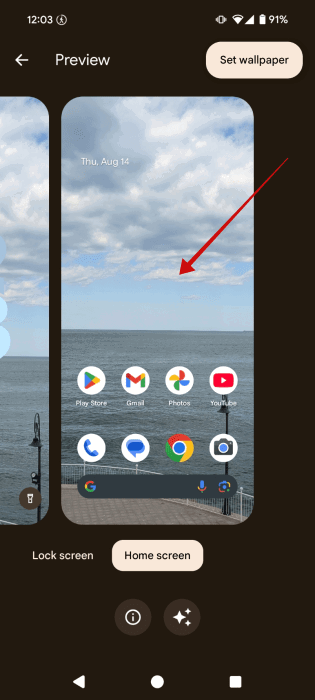 Tapage sur l'aperçu de l'écran pour le papier peint sur Android.