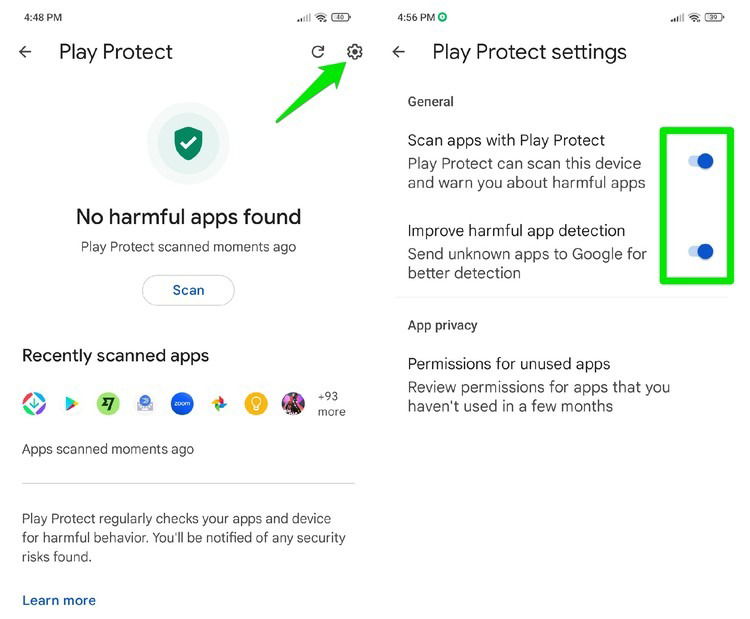 Jouez aux paramètres de protection