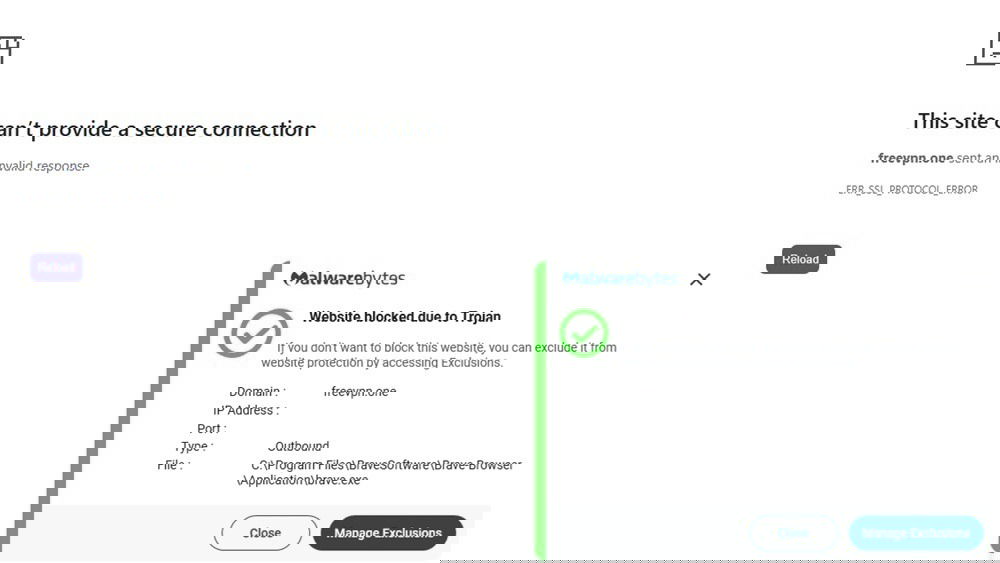 Malwarebytes avertissement pour freevpn.one