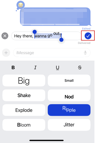 Enregistrement du message modifié dans l'application Messages sur iPhone.