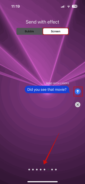 Essayer les effets à l'écran complet dans l'application Messages sur iPhone.