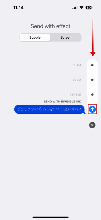 Ajout d'effet de bulle de texte sur le message dans l'application Messages sur l'iPhone.