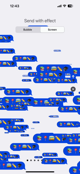 Effet d'écran avec la vue emoji dans l'application Messages sur iPhone.