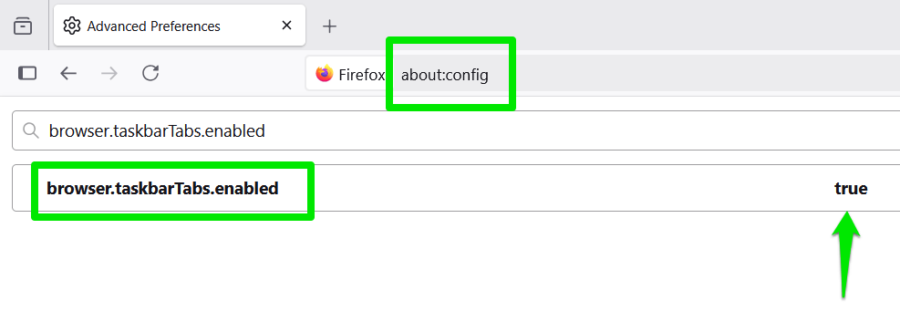 Activation des onglets de la barre des tâches dans les drapeaux Firefox