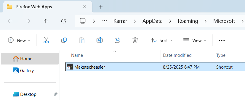 Application Web maketecheasier dans File Explorer