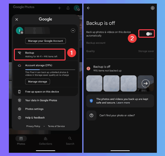 Désactiver les photos Google de sauvegarde automatique