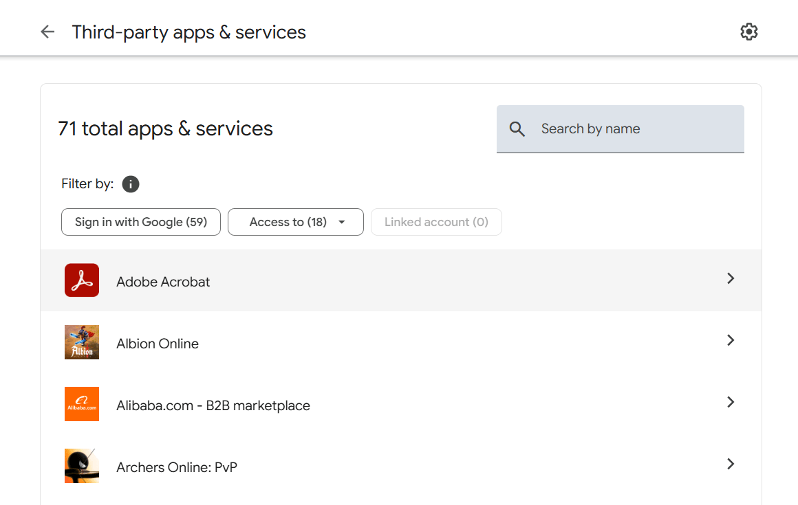 Liste des applications connectées dans le compte Google
