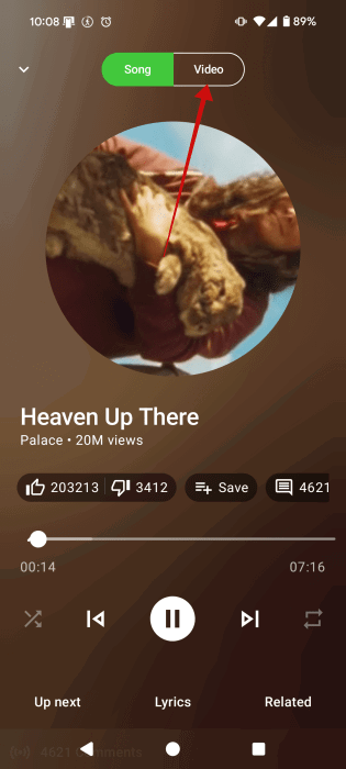 Afficher l'option vidéo dans l'application Simpmusic sur Android.